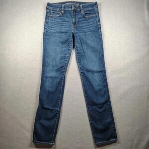 American Eagle Womens 10 XLong Dark Wash Skinny Jeans Stretch Denim EUC Blue Fit